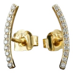 Climber Diamond Earring Studs 14k Solid Gold Curved Bar Diamond Earrings Gift.