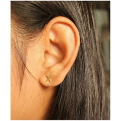 Dainty 14k Solid Gold Minimalist XO Earrings Fashion Earring Piercing Jewelry.