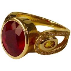 Michael Kneebone Ruby Yellow Sapphire Pave Diamond Ring