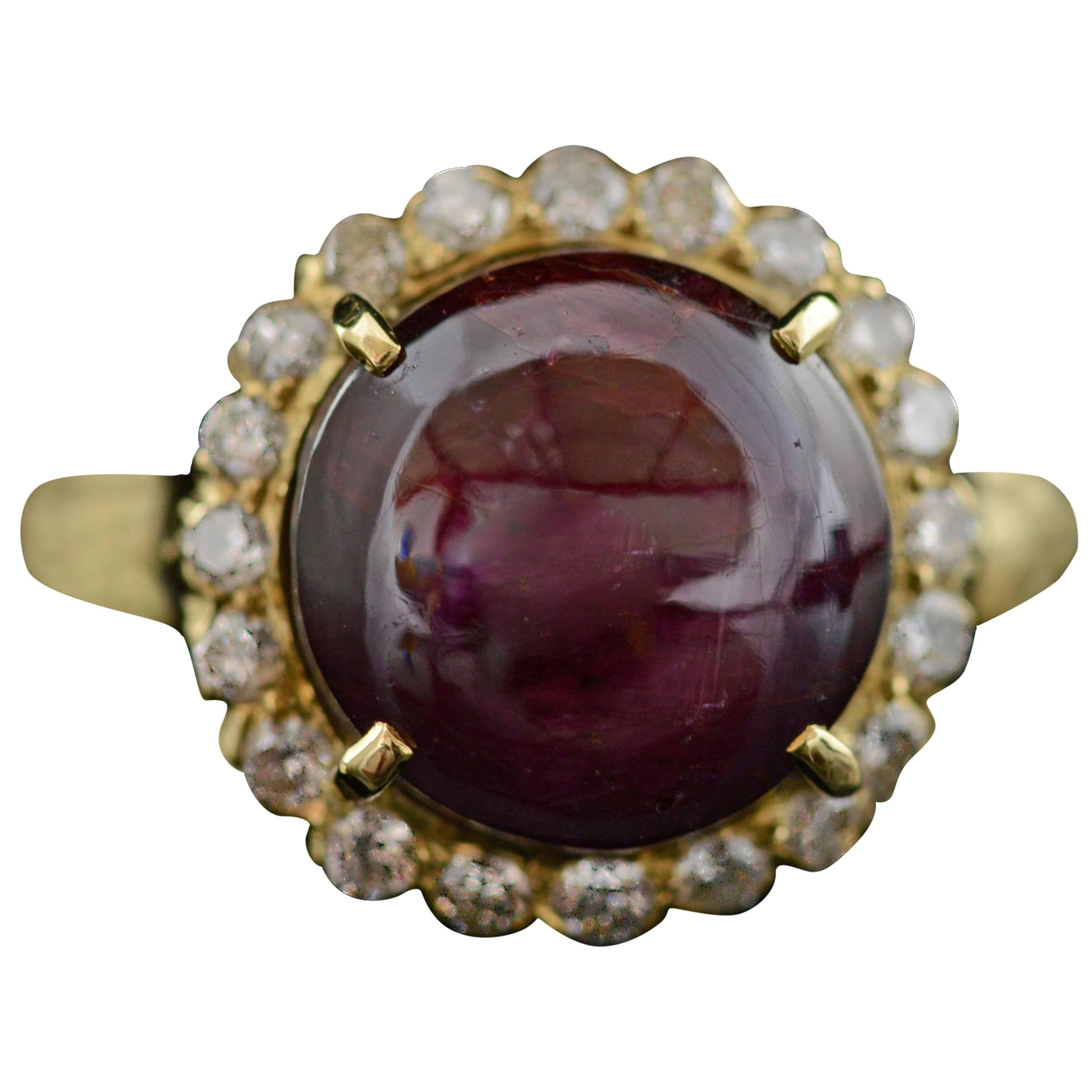 3.10 Carat Cats Eye Ruby Diamond Gold Ring For Sale