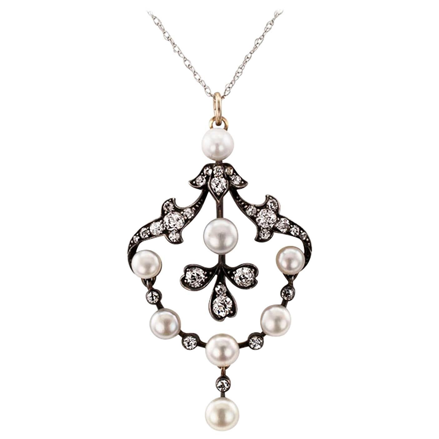 1890s Victorian Pearl Diamond Pendant or Brooch