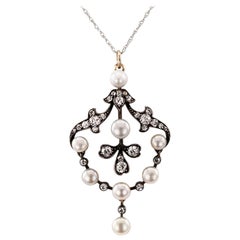 1890s Victorian Pearl Diamond Pendant or Brooch