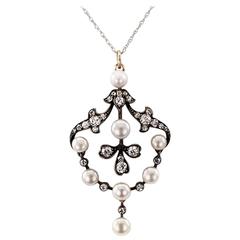 1890s Victorian Pearl Diamond Pendant or Brooch 8