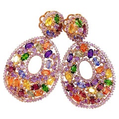 Bochic “Flamenco” Sapphire & Multi gem Chandelier Earrings Set 18K Gold&Silver