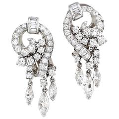 Mid-Century Diamond Drop Platinum Earrings 11