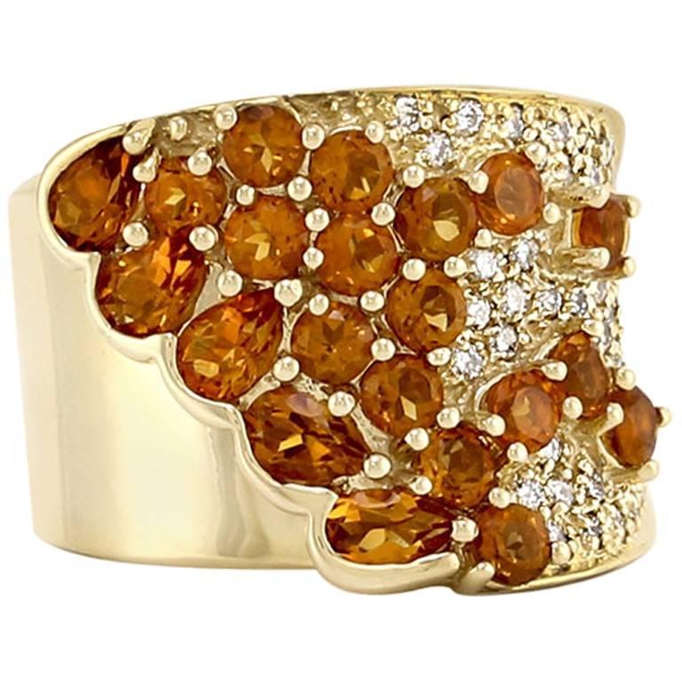 Sonia B. Citrine and Pave Diamond Cluster Ring 