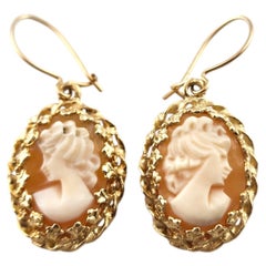 14 Karat Yellow Gold Cameo Dangle Earrings #18574