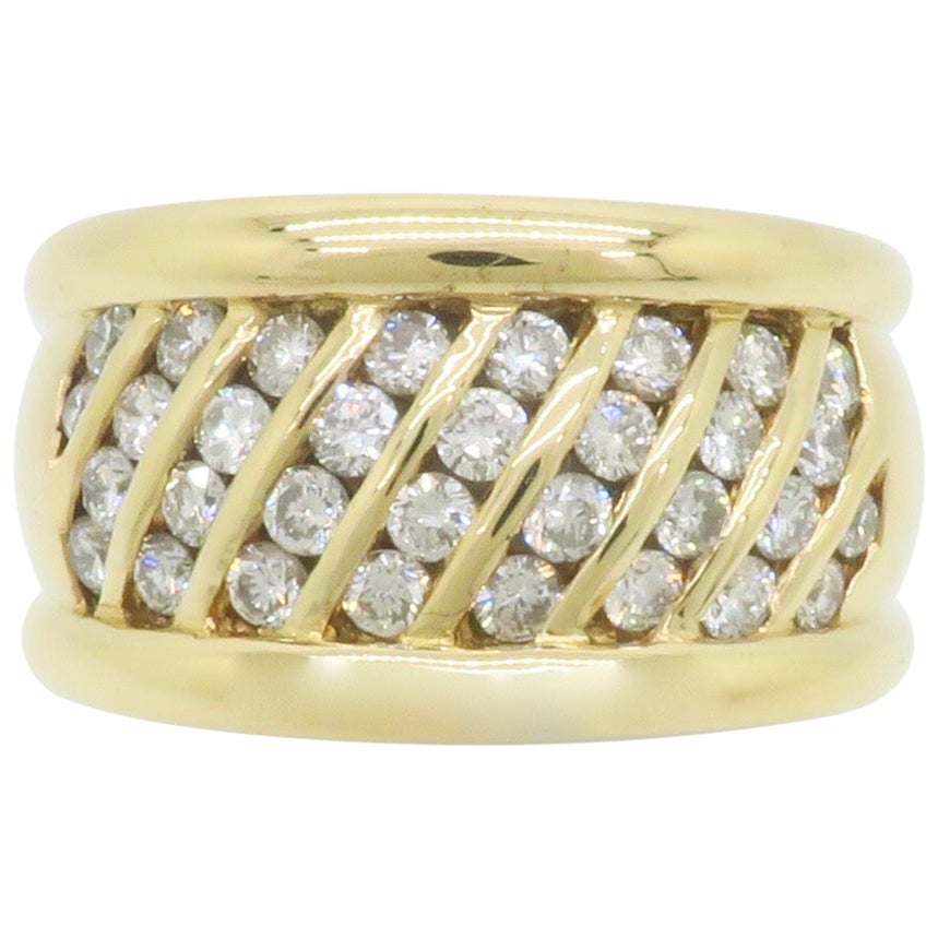 18 Karat breiter Gelbgold Diamantband-Cocktailring
