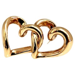 Double Interlocking Hearts Pin 14 Karat Gold