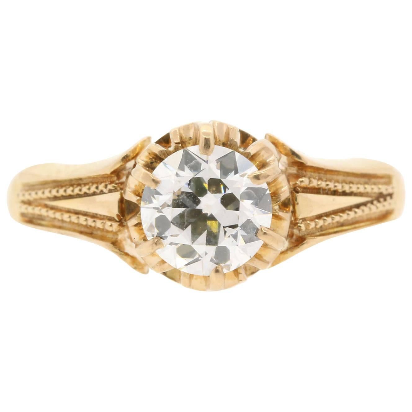 0.94 Carat Old Cut Diamond Victorian Gold Ring For Sale