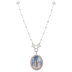 Paillet Ladies Platinum Diamond Pearl Pendant Watch 2