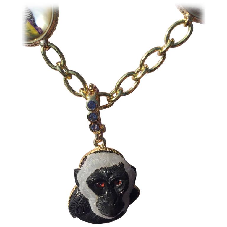 Monkey Pendant in Gold Bezel on a Sapphire Bail For Sale at 1stdibs