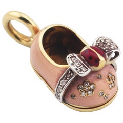Aaron Basha Diamond Enamel 18K Yellow Gold Ladybug Baby Girl Shoe Charm