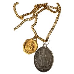 French Medal Necklace Virgin Mary Silver Gold Plated