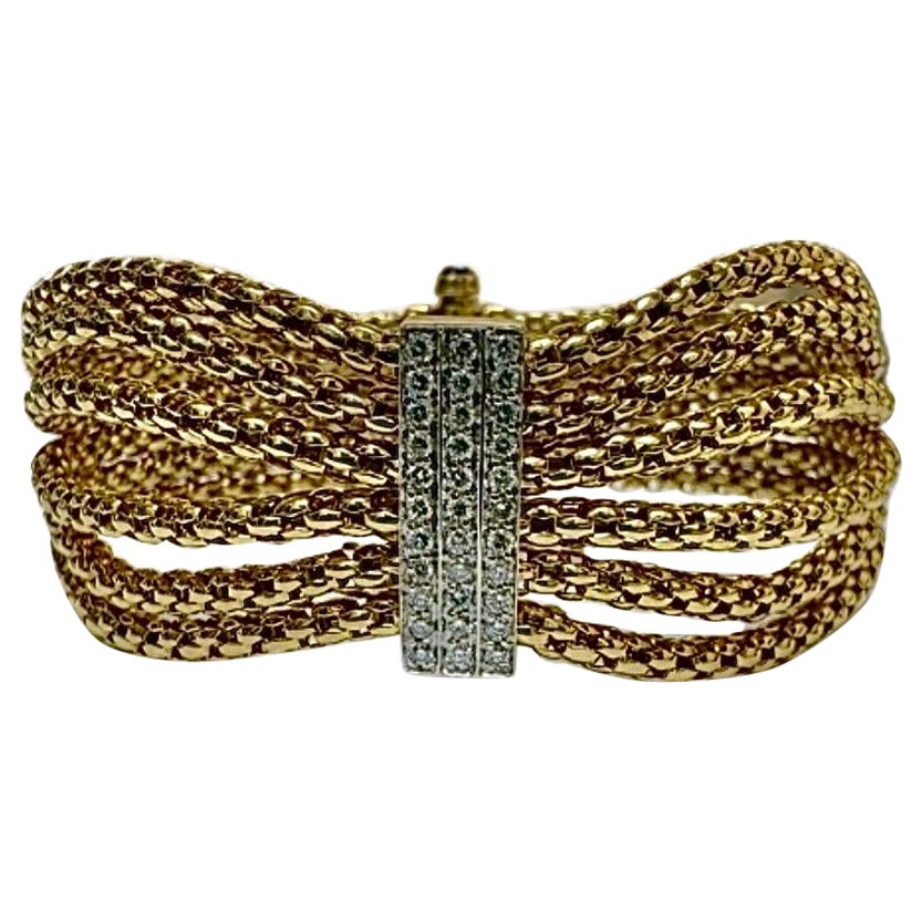 18K Yellow Gold Multi Strand Fope Diamond Cuff Bracelet