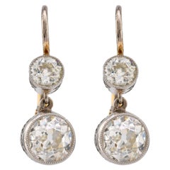 Pendientes de oro amarillo blanco de 18 quilates con diamantes de mina antigua de inspiración eduardiana