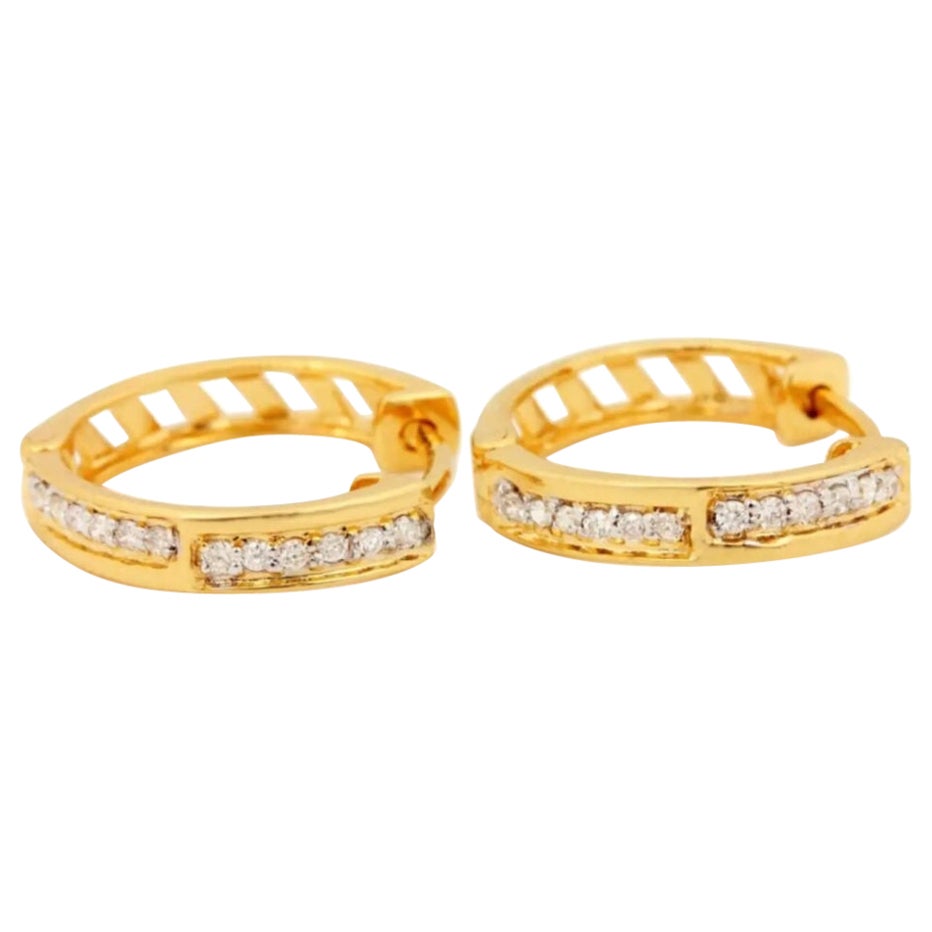 Diamond Hoop Earrings Solid 14K Gold Genuine Handmade Fine Jewelry Gift 1 Pair.