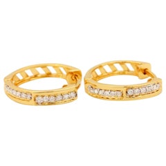 Pendientes de aro de diamantes de oro macizo de 14 quilates auténticos hechos a mano Regalo de joyería fina 1 par.