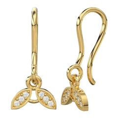 14K Solid Gold Earrings Finding Dual Leaf Diamond Small Ear Hook Findings 1 Pair