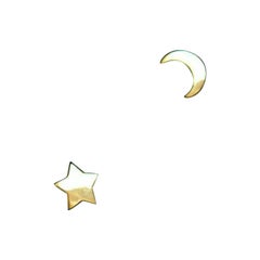 Star Moon 14k Gold Pushback Earrings Moon And Star Stud Zodiac Jewelry Celestial