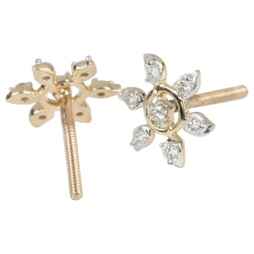 14K Massiv-Gelbgold Floral-Ohrstecker Geburtstag Minimalistisches Schmuck-Geschenk