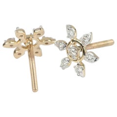 Pendientes florales de oro amarillo macizo de 14 quilates Cumpleaños Regalo de joyería minimalista