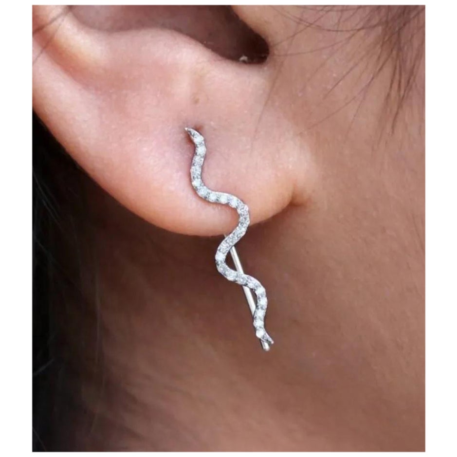 Natural Diamond 14K White Gold Cuff Earrings Moms Wedding Anniversary Jewelry.