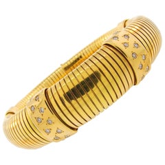 Cartier Diamond Bracelet Tubogas 18k Gold Vintage Estate Jewelry