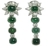 Cabochon Emerald Diamond Gold Earrings