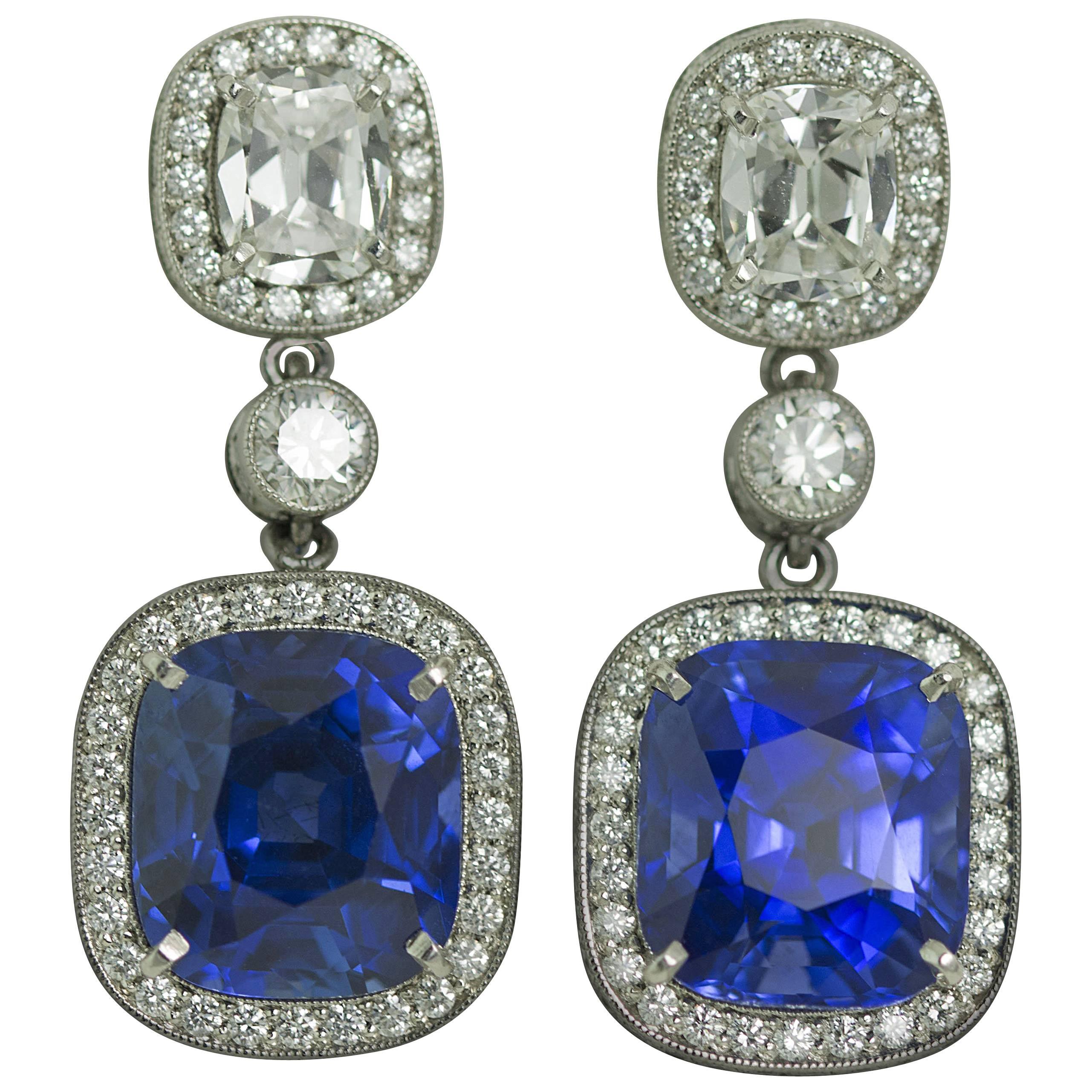 Magnificent Sapphire Platinum Earrings