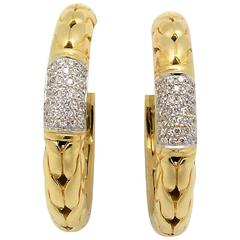 John Hardy Pave Diamond gold Hoop Earrings