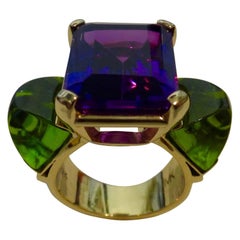 Michael Kneebone Amethyst Sugarloaf Cabochon Peridot Three-Stone Ring