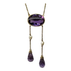 Collana di ametista siberiana Art Deco Collana di negligenza in oro antico 14 carati