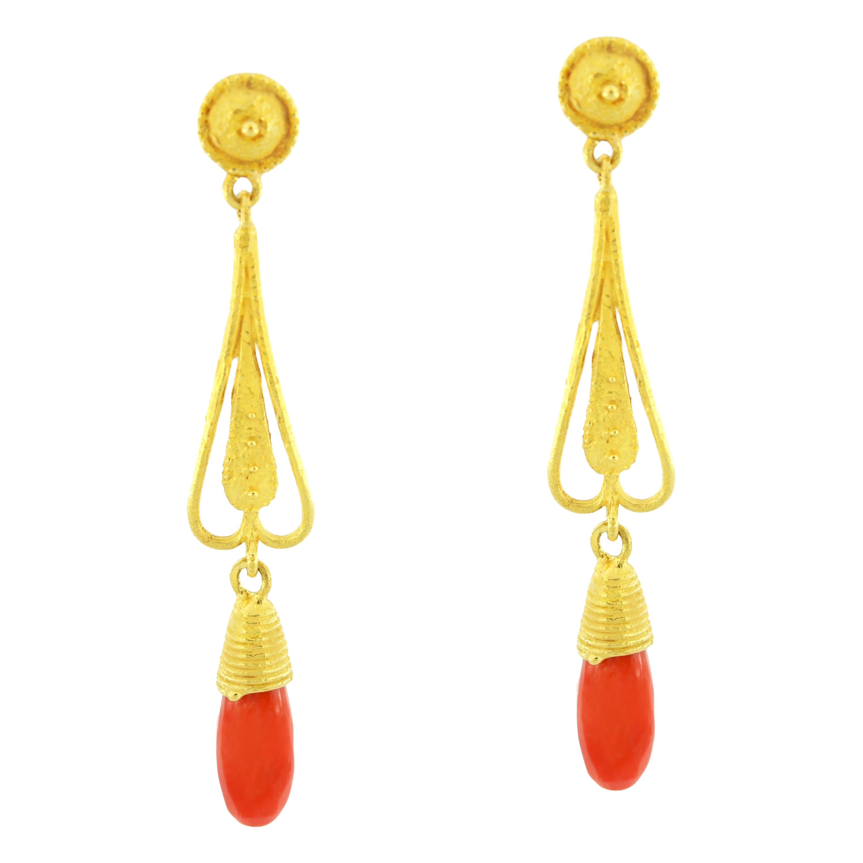 Sacchi Dangle Earrings 18 Karat Satin Yellow Gold Roman Style