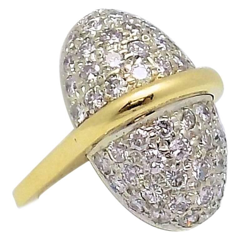 1970s Unusual Diamond Pave Gold Ring For Sale