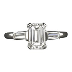 Vintage 1.70 Carat Emerald Cut Diamond Platinum Ring F VS2