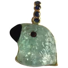 Hand Carved Aquamarine Gold Finch on Sapphire Bail 1