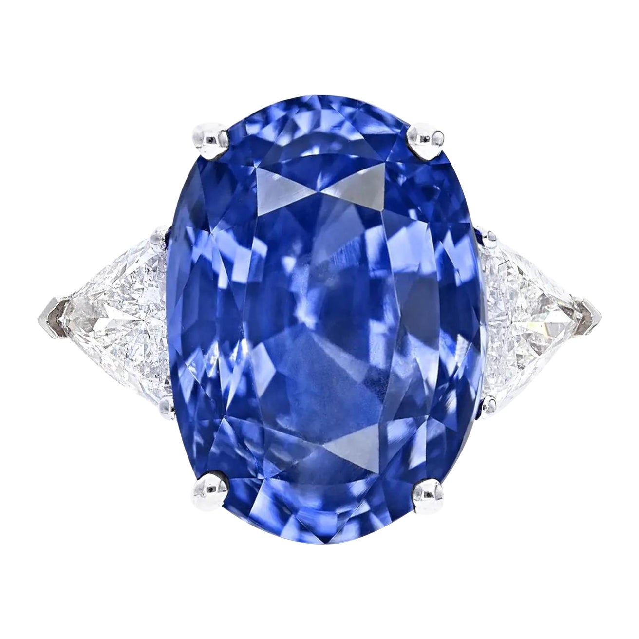 Bague avec saphir bleu de Ceylan de 4,17 carats certifié GIA, sans chaleur