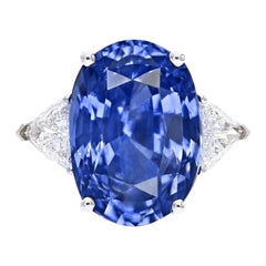 Bague avec saphir bleu de Ceylan de 4,17 carats certifié GIA, sans chaleur