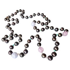 Black Pearl Grey Labradorite Turquoise Amethyst Long Bead Necklace
