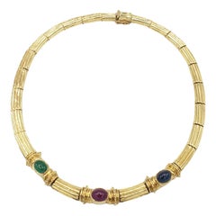 NEW Collana con smeraldo e zaffiro di rubino naturale in oro giallo massiccio 14K