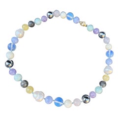 Pastel Bead Pearl Necklace Amethyst  Rosequartz Yellow Calcite Labradorite