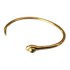 Bracciale a serpente placcato in oro con diamanti bianchi e smeraldo Stile vittoriano J DAUPHIN