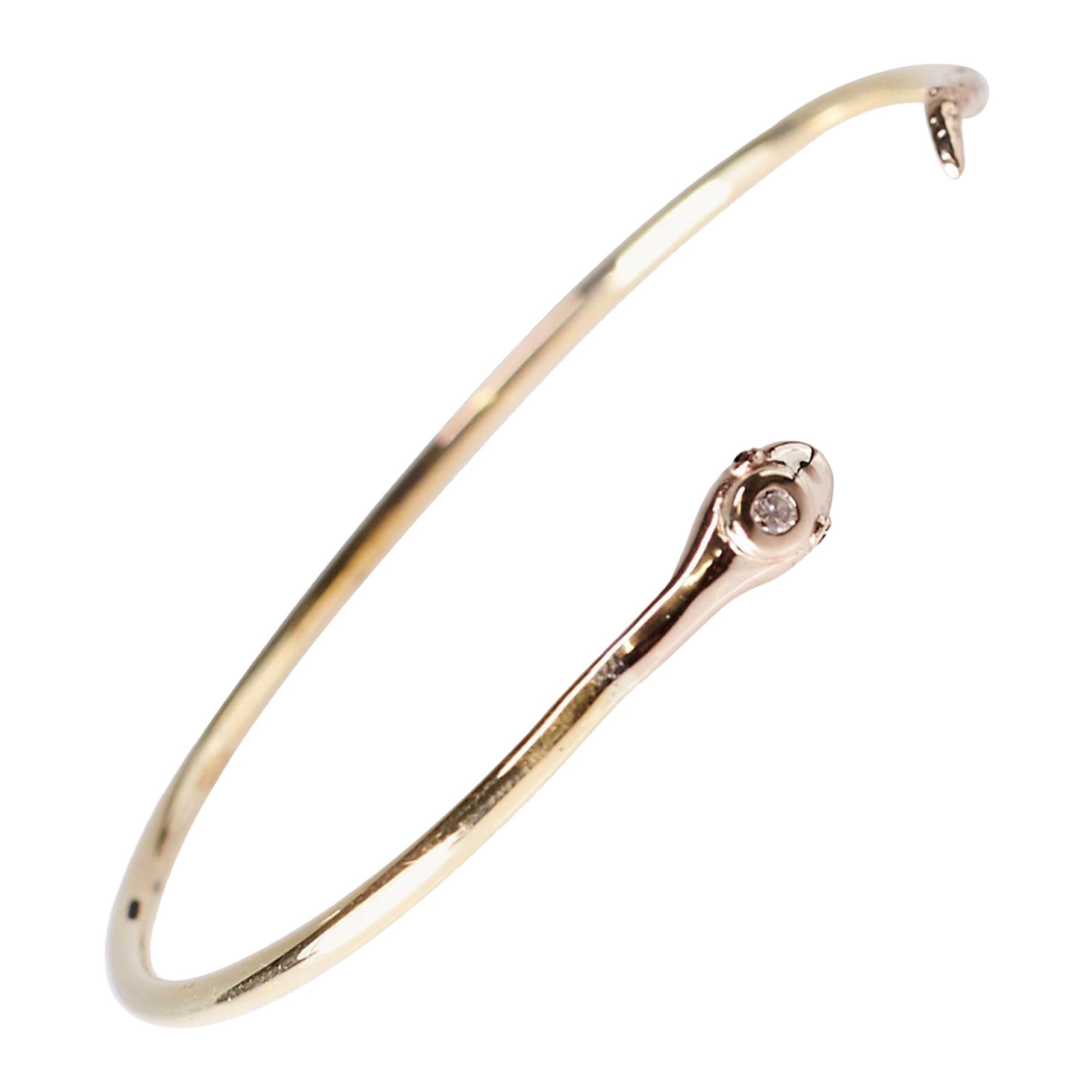 White Diamond Serepent Bangle Bracelet Ruby 14k Gold