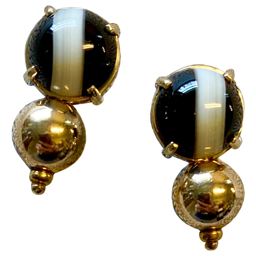 Michael Kneebone Black And White Banded Agate Drop Earrings For Sale