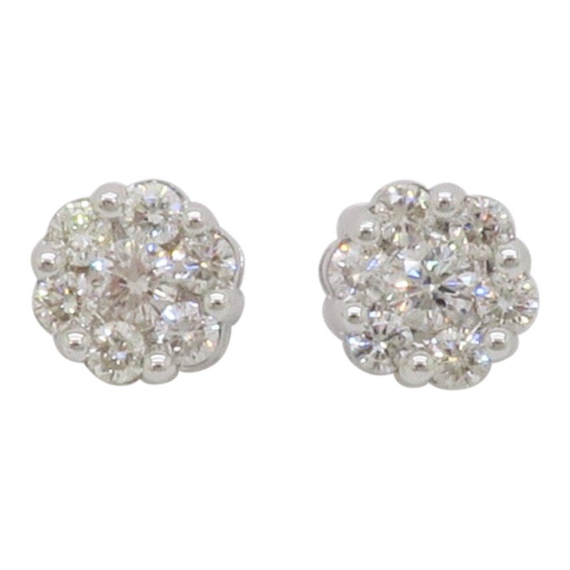 Diamond Cluster Floral Stud Earrings For Sale