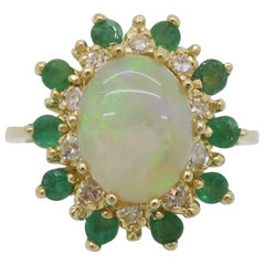 Bague cocktail opale, diamant et émeraude