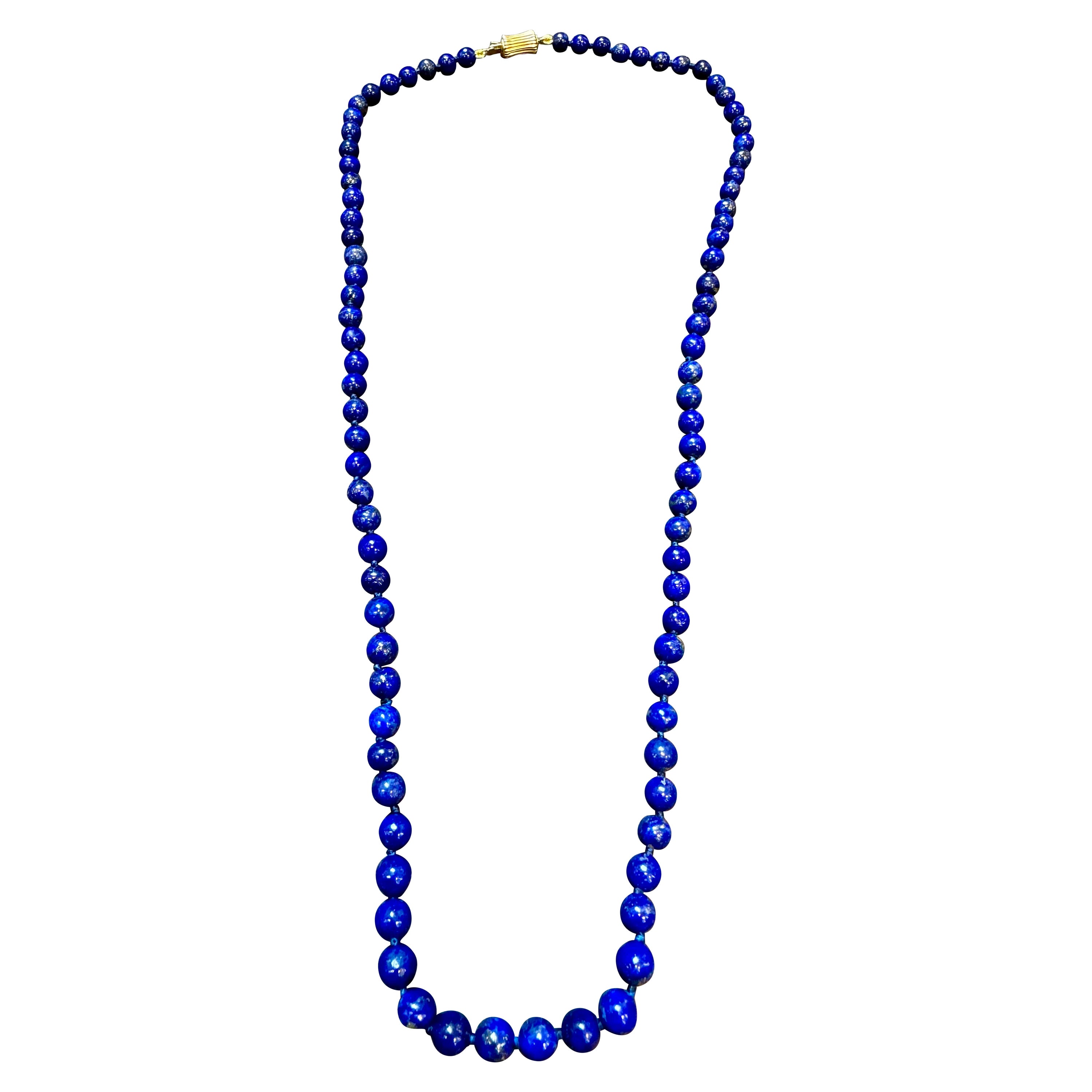 Einreihige Vintage-Halskette aus 14 Kt Gelbgold mit einheitlichem Lapislazuli-Verschluss