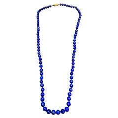 Einreihige Vintage-Halskette aus 14 Kt Gelbgold mit einheitlichem Lapislazuli-Verschluss