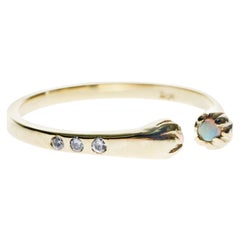 Stack Ring Gold Ring White Diamond Opal  Stackable